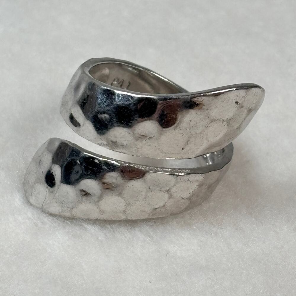 Sterling Silver Hammered Wrap Around Swirl Design Bypass Wrap Ring 925 PAJ